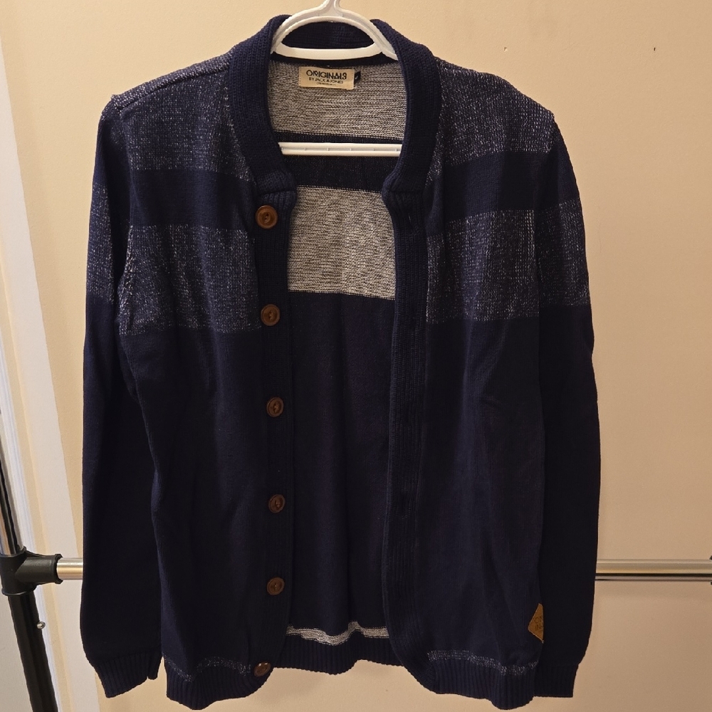 Jack and Jones Men's Navy and Gray Cardigan